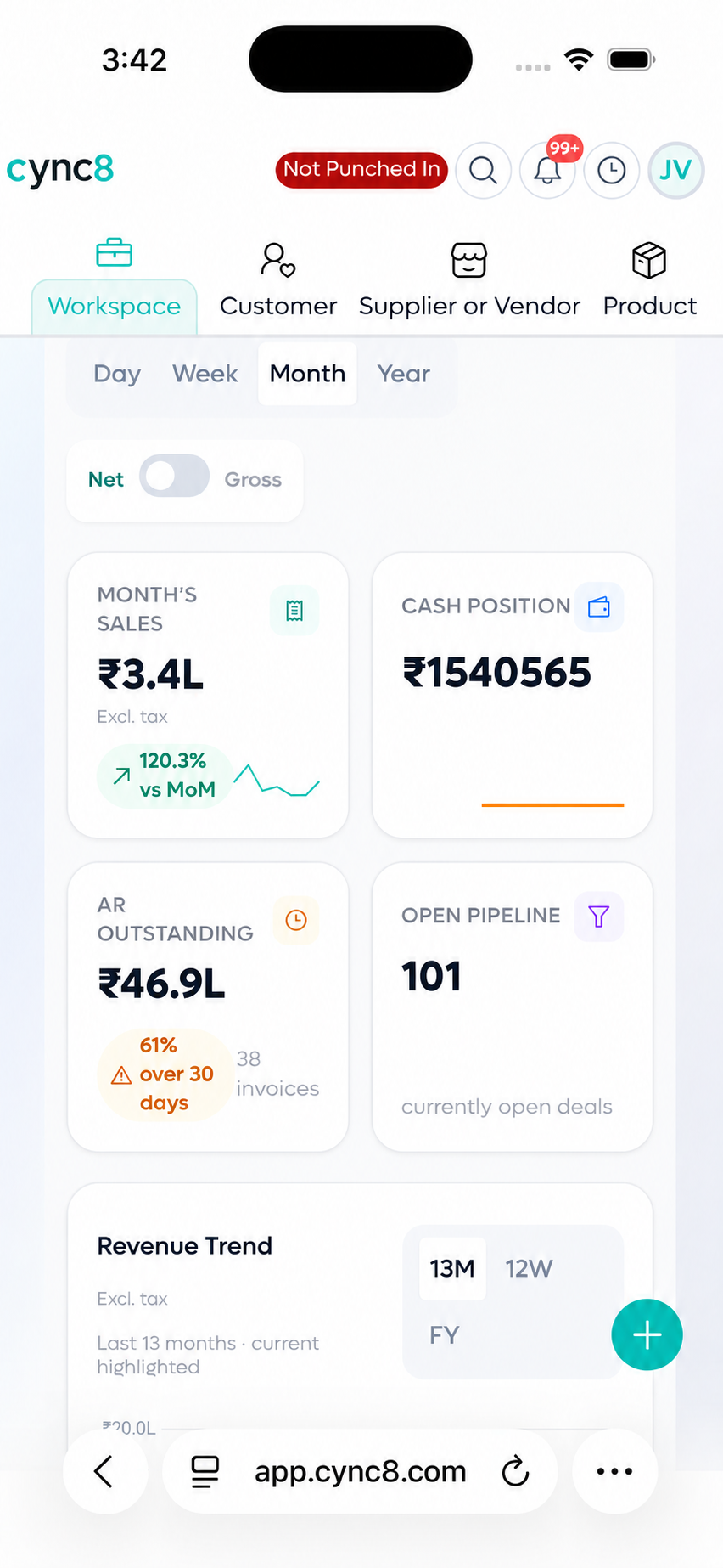 The same owner dashboard on the cync8 mobile app